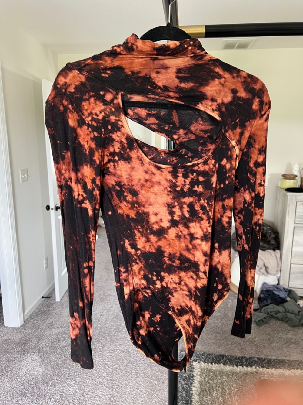 Kendall & Kylie Black and Orange Tie-Dye Long Sleeve Bodysuit